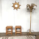 Pair Tabouret wears tripod plant solid wooden sofa tip 1950 Vintage furniture decoration