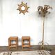 Pair Tabouret wears tripod plant solid wooden sofa tip 1950 Vintage furniture decoration