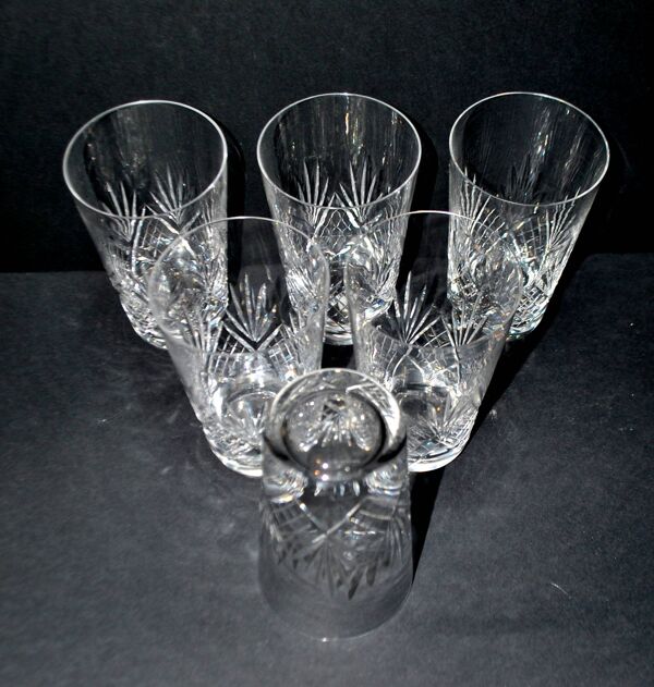 Lot de 6 verres à jus gobelet longdrink Junon cristal de Lorraine Lemberg DlG Chantilly Saint-Louis