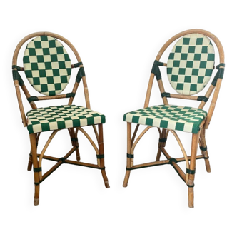 Pair of refurbished rattan and woven bistro chairs