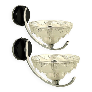 Pair of Ezan art deco glass and chrome wall lights