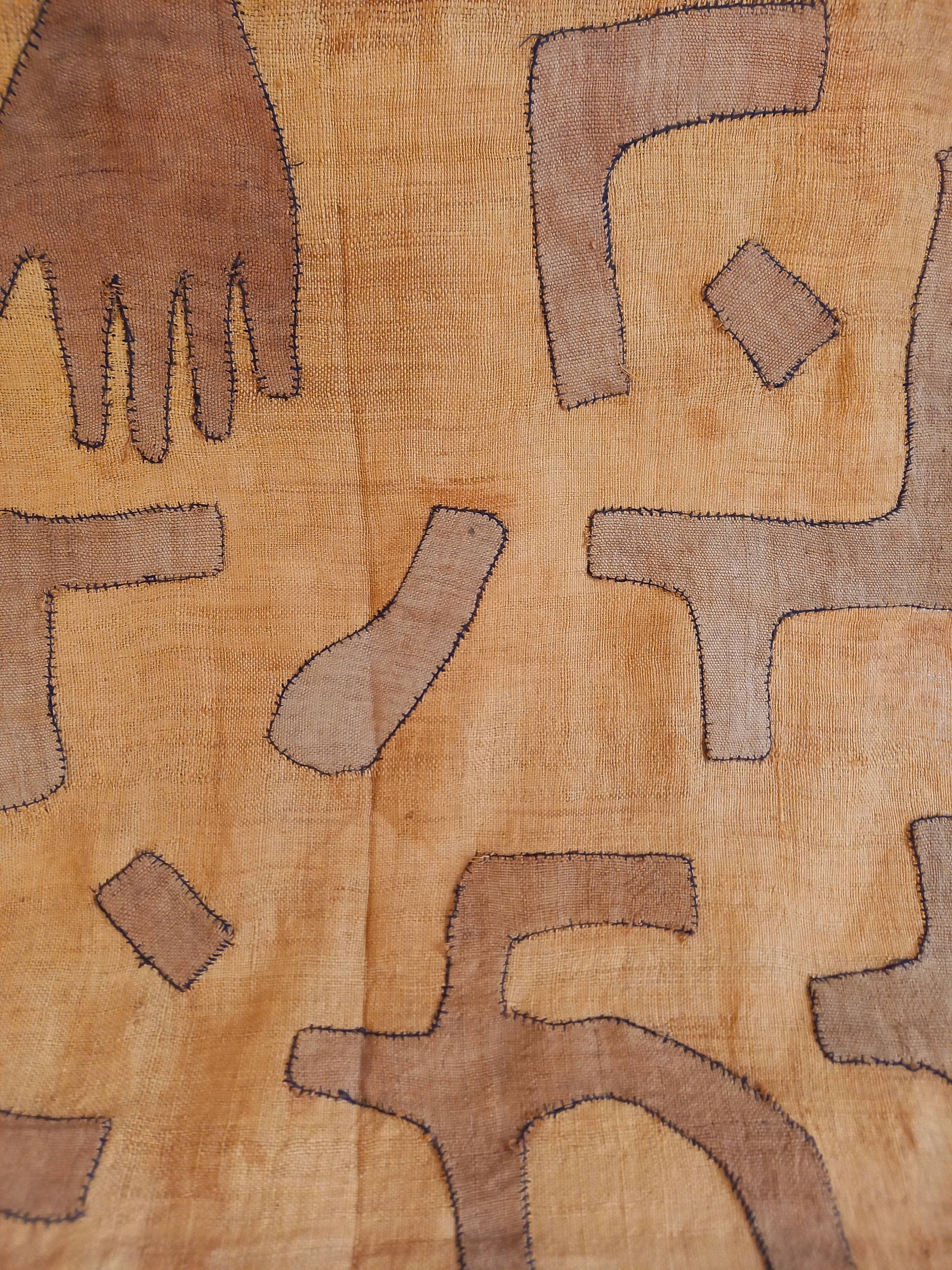 African wall tapestry in raffia Kuba 70s 80s