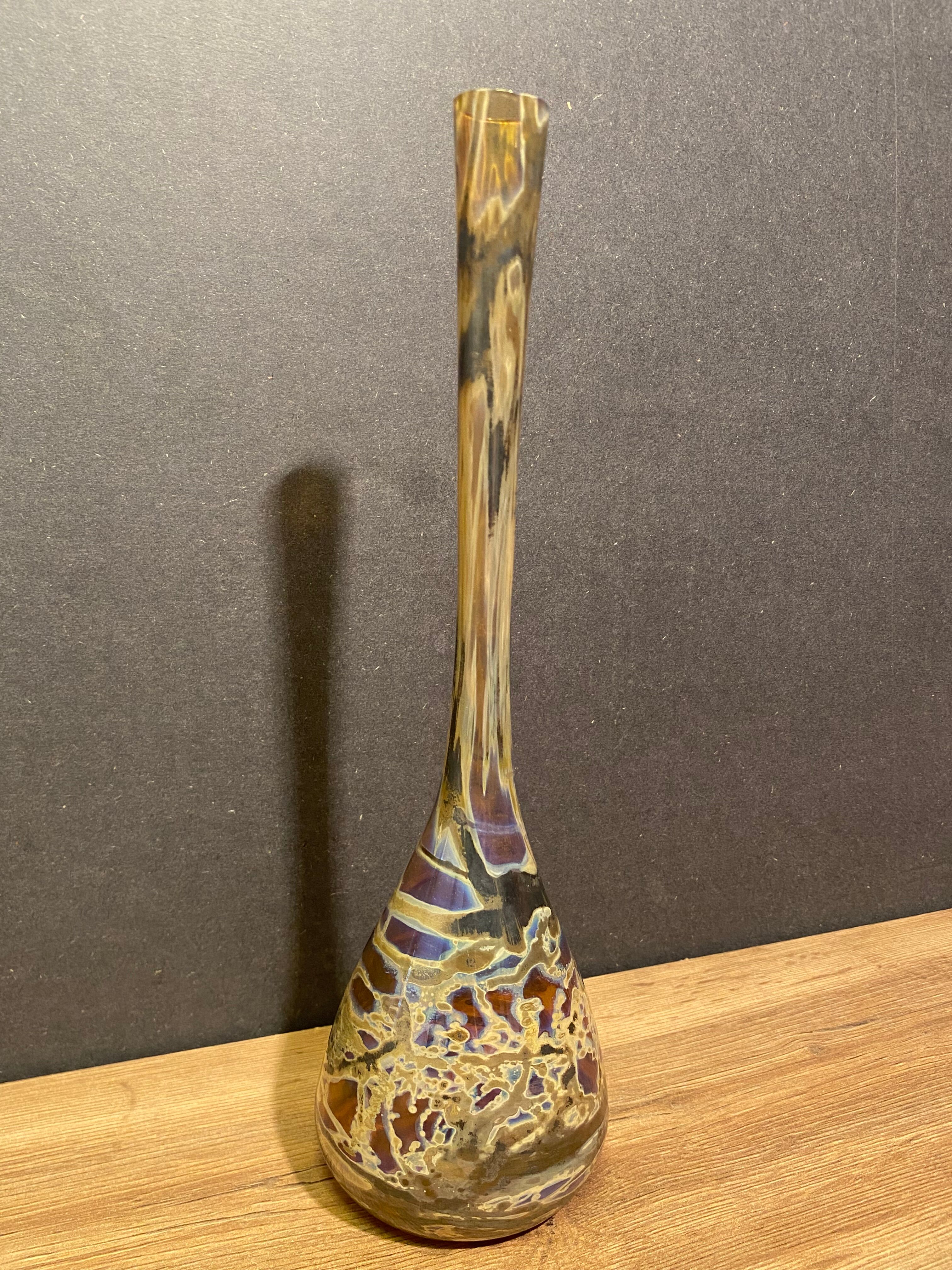 Soliflore vase in tinted glass with marbled decoration Murano Venice