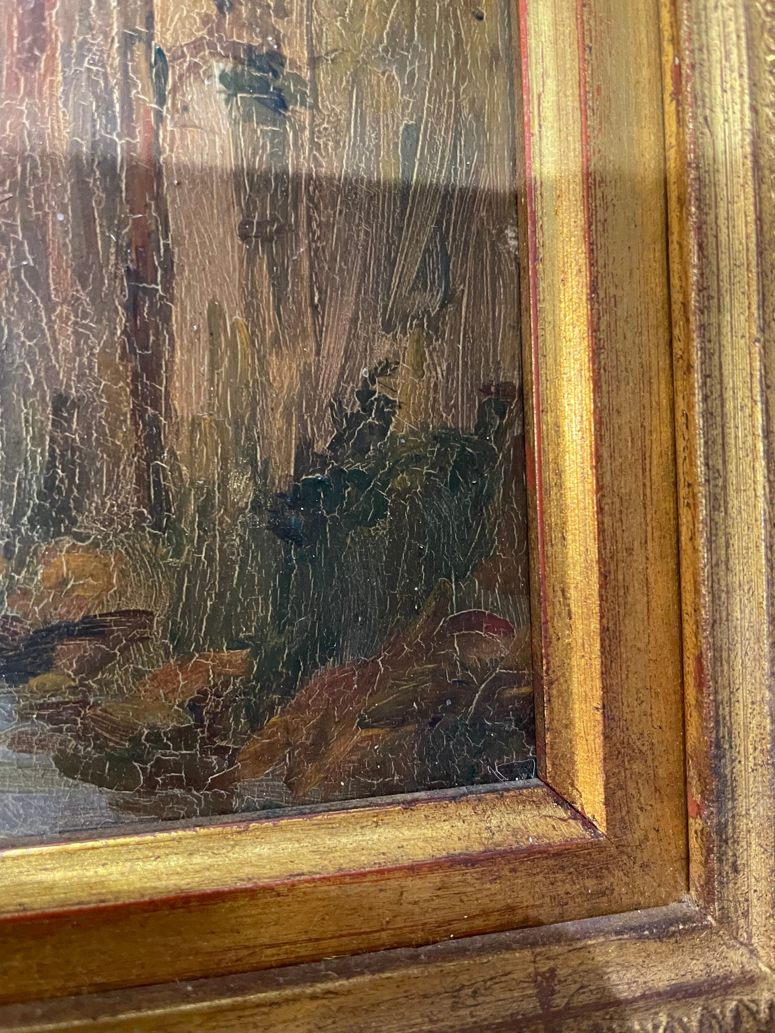 Oil on panel of courregelongue old picturesque street