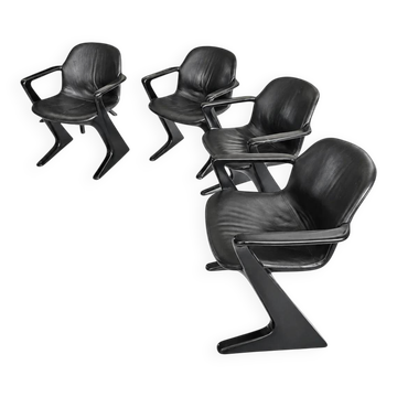 4 chaises Z Kangourou en cuir noir par Ernst Moeckl pour la collection Horn, années 1960