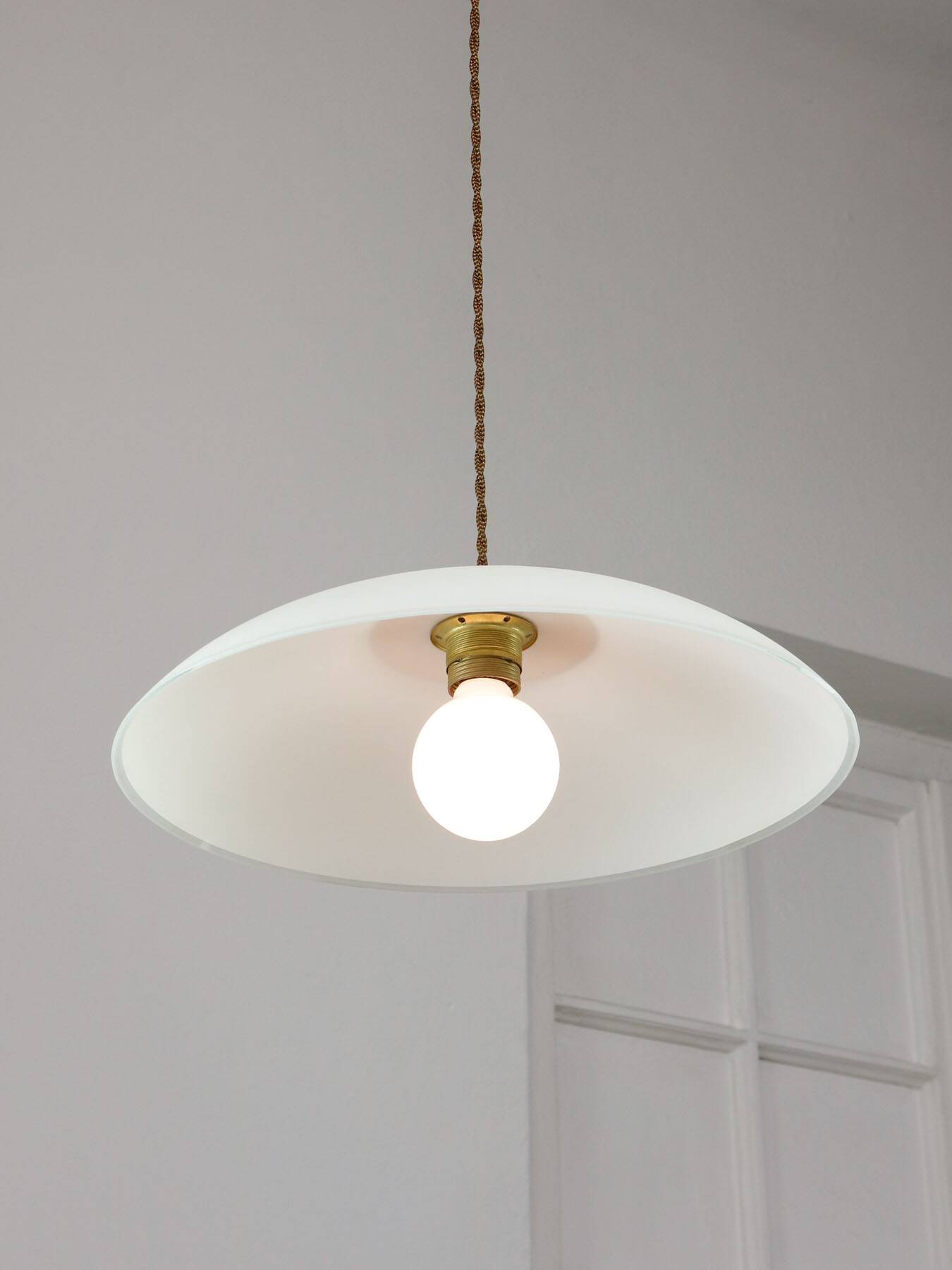 Mid-Century Italian Saucer Glass and Brass Pendant Lamp