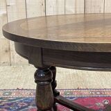 Oak pedestal table with turned legs from the 1950s