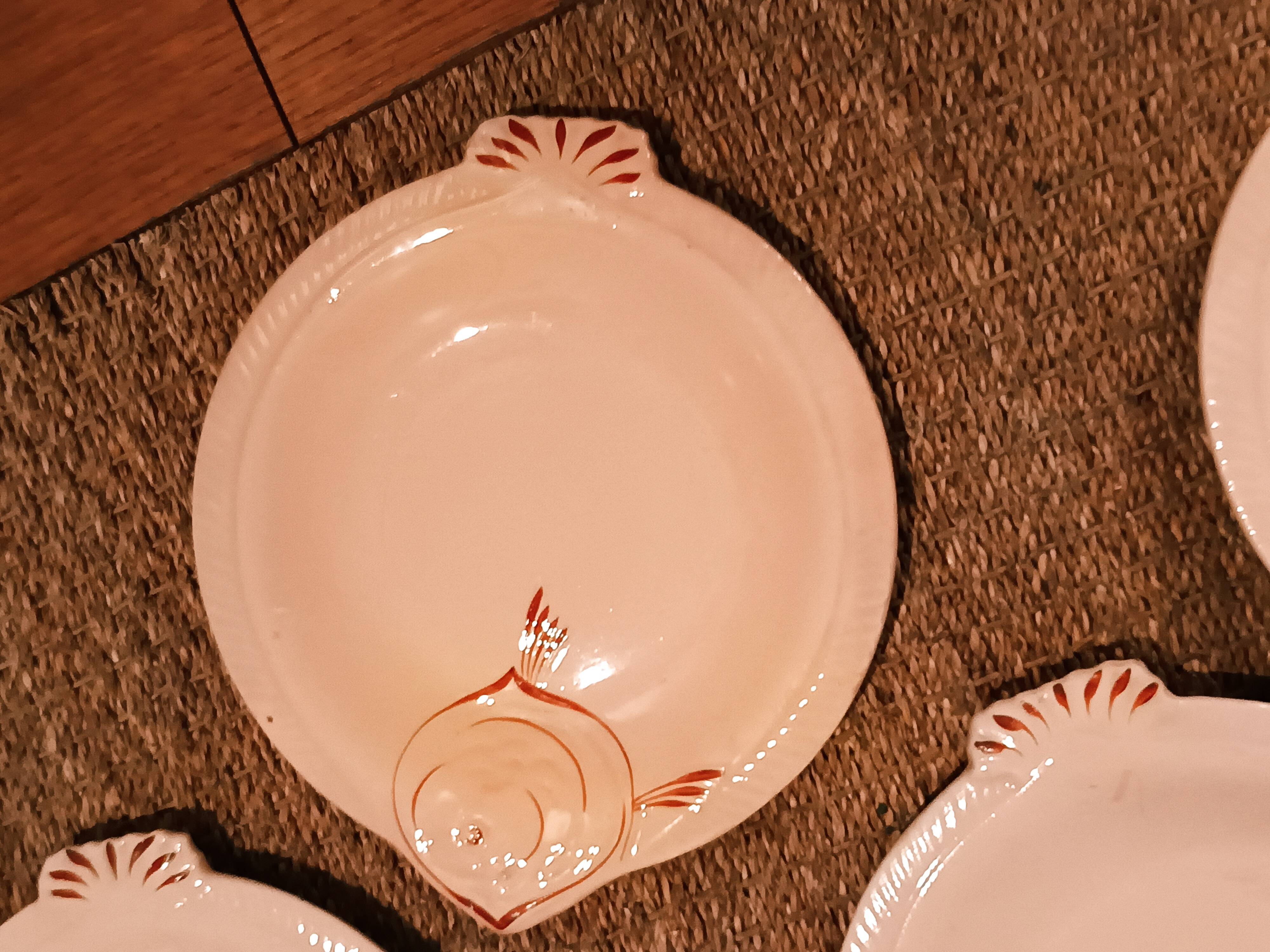 Set of 8 Longwy earthenware fish plates in powder pink