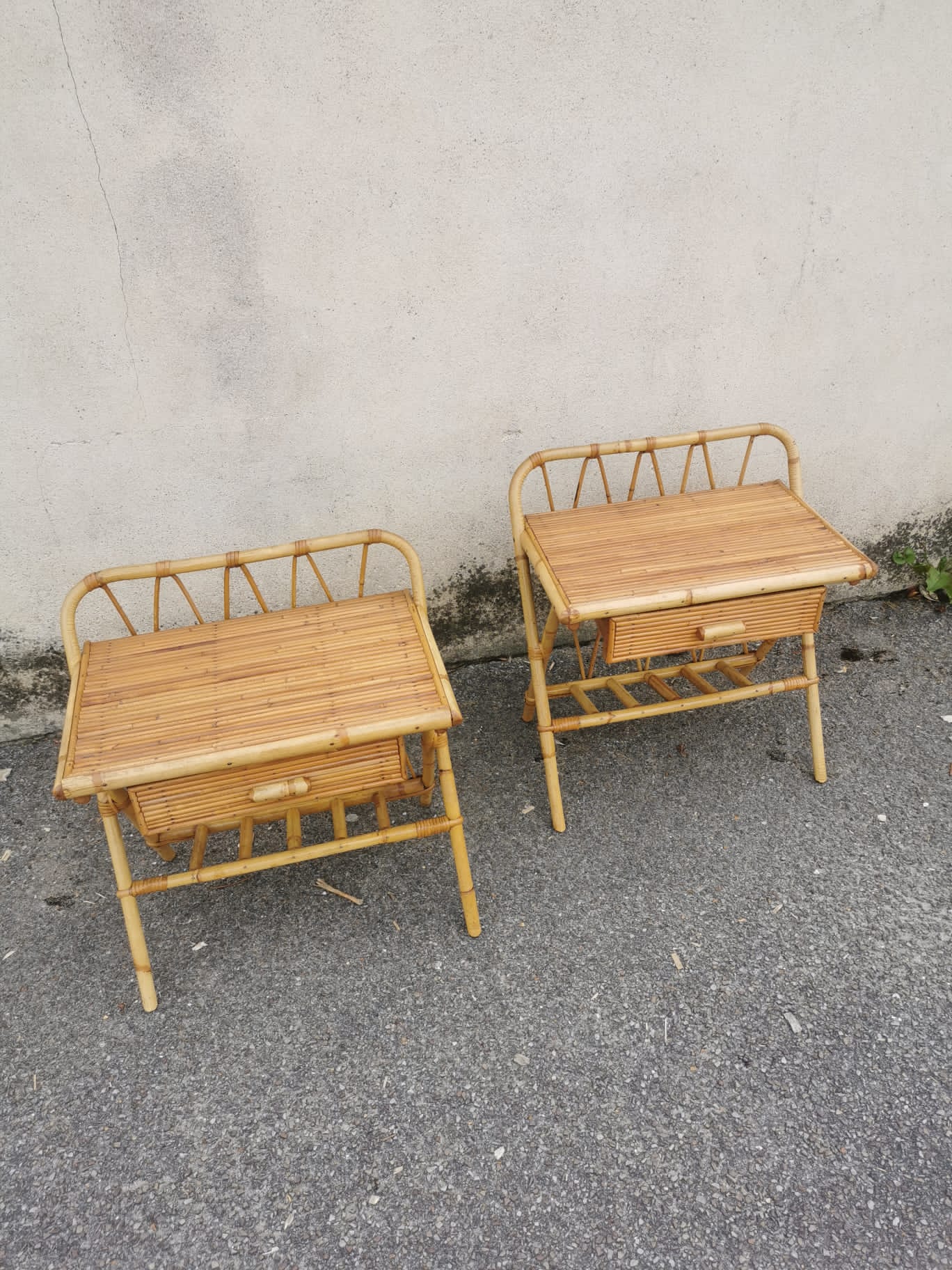 Pair of vintage rattan bedside tables