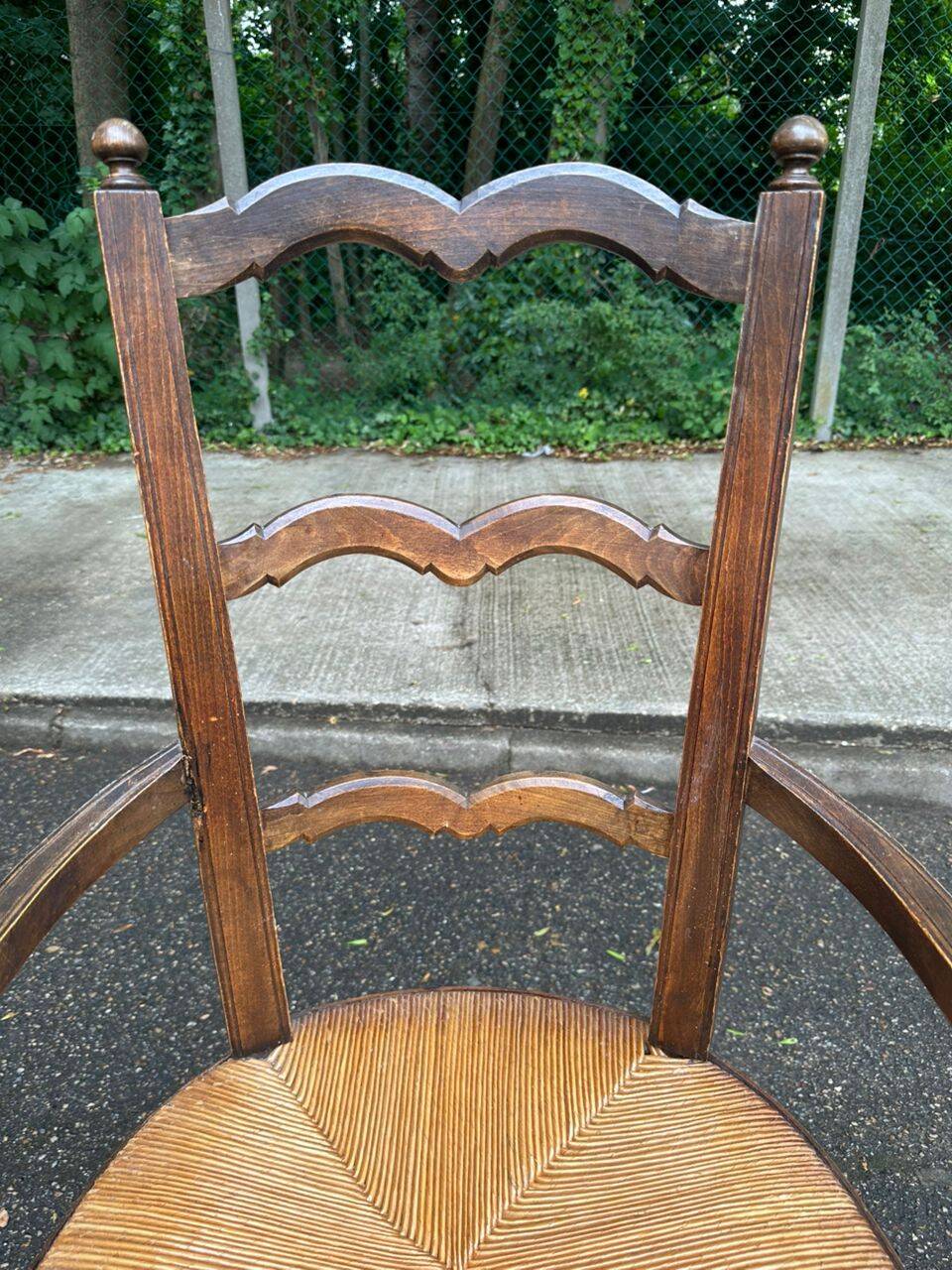 19th-century solid wood straw chair 111cm