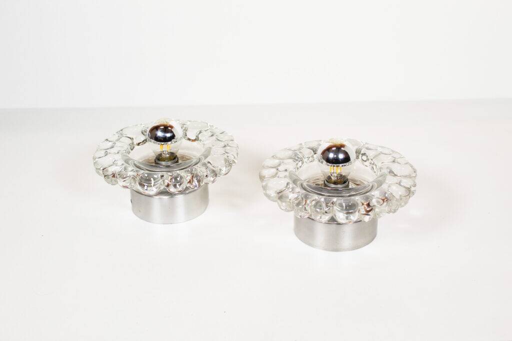 Set (2) of 1970s 'bubble' glass wall lamps attributed to Hillebrand