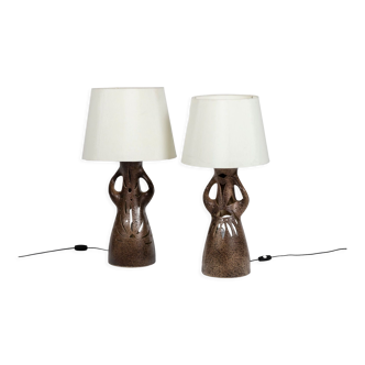 Bastian Le Pemp, Pair of terracotta lamps, 1970s