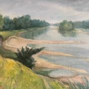 Tableau HST "Tree-lined riverbank" signed early 20th century