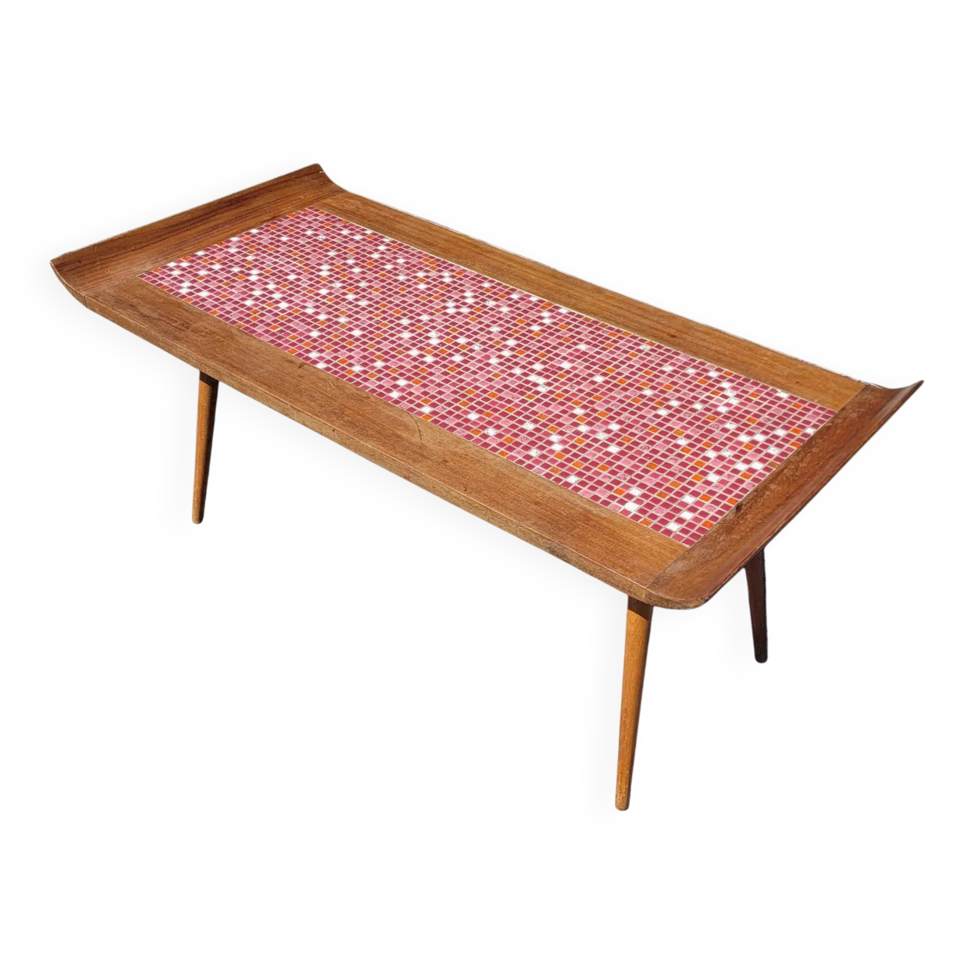 Vintage coffee table in teak and mosaic.