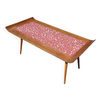 Table basse vintage en teck et mosaïque