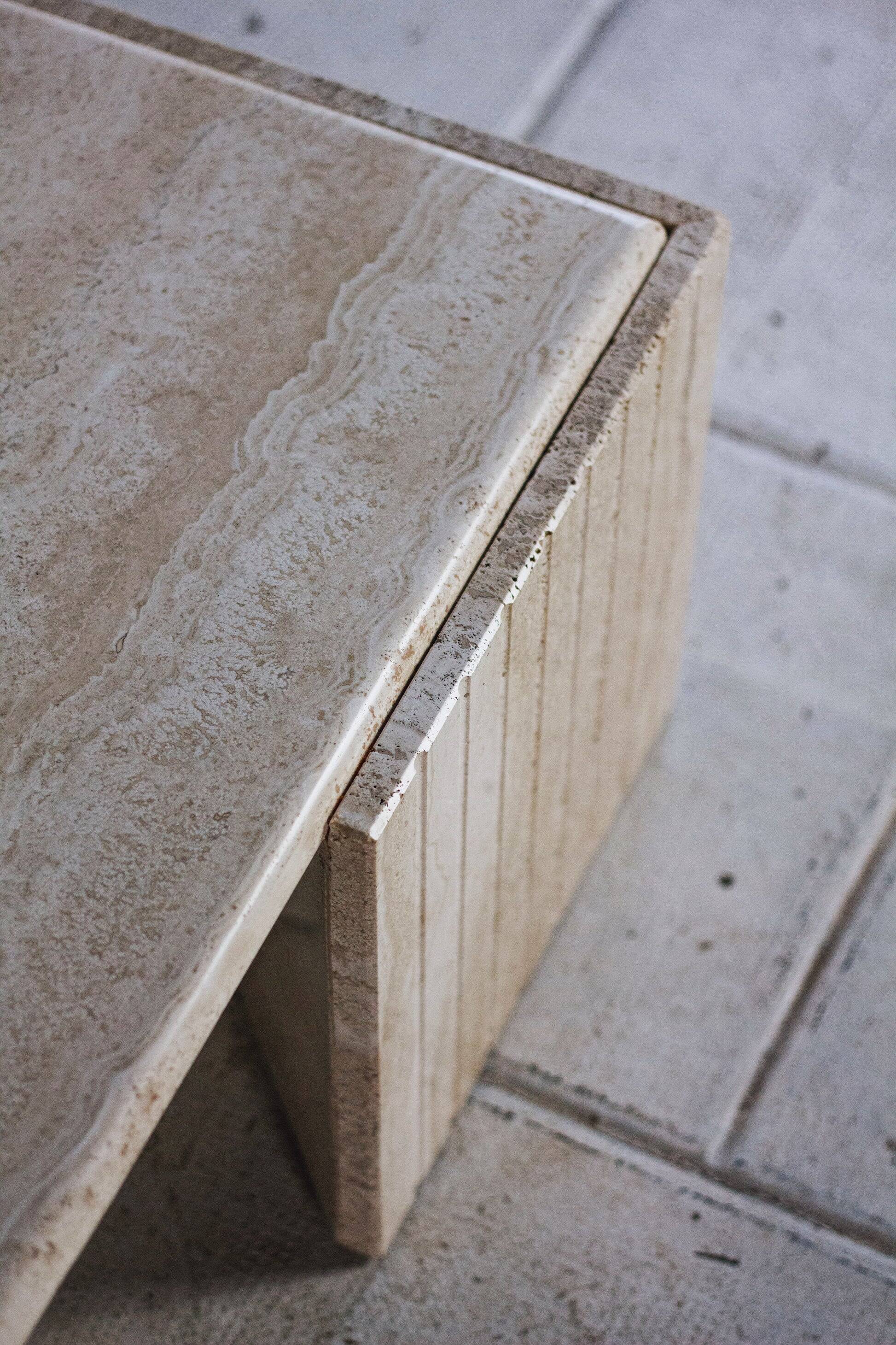 Travertine coffee table "Eye" or "drop" by Roche Bobois, 1980