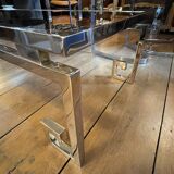 Belgo chrome coffee table hollywood regency style, chrome steel & glass, ca 1970