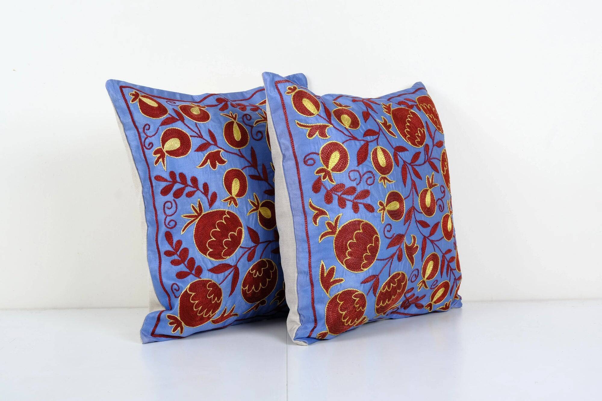 Set of 2 vintage embroidered cushion covers 48x48 cm
