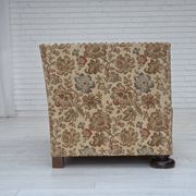 1950s, Danish 2-seater sofa, beige/ brown furniture fabric, oak wood.