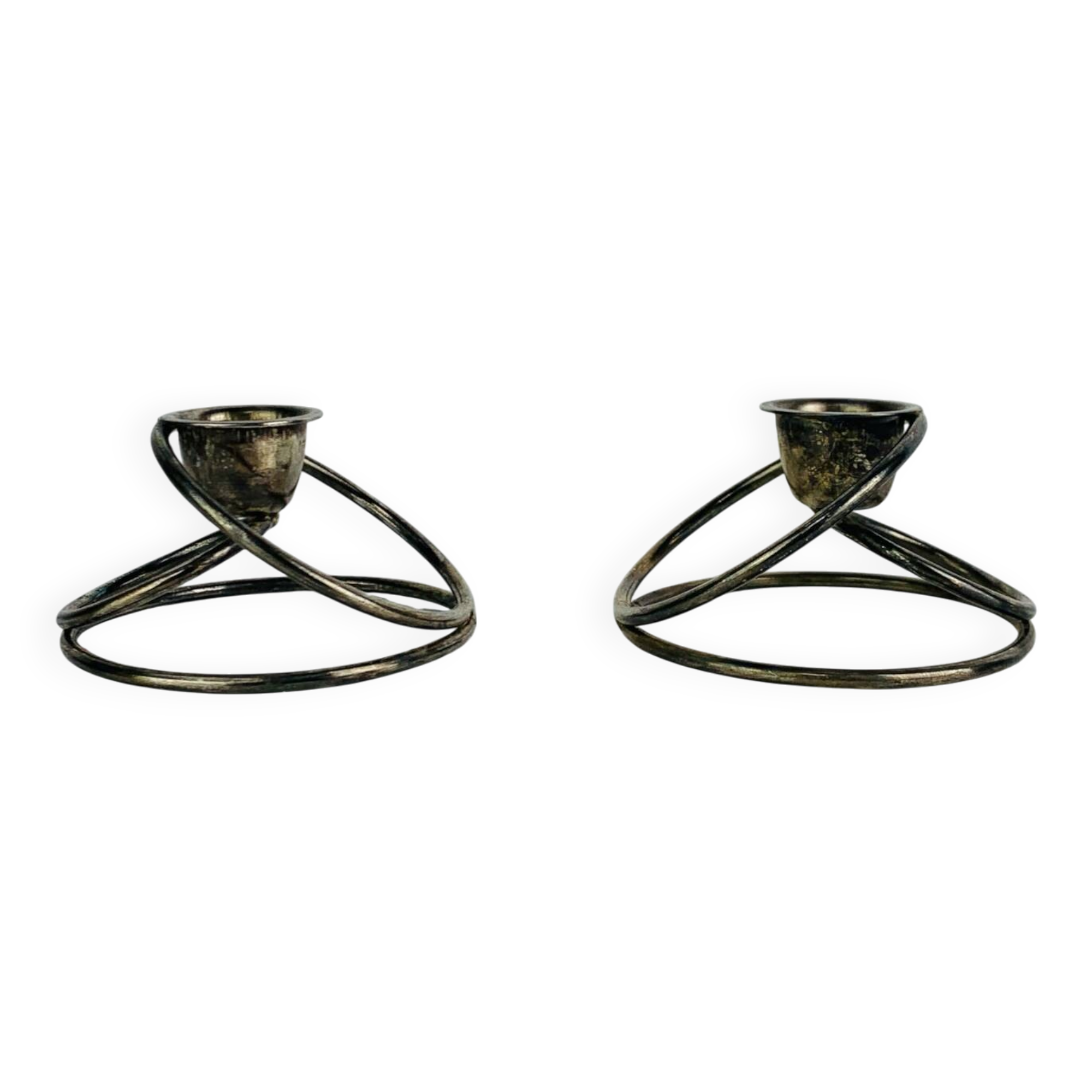 Pair of silver-plated metal candlesticks, vintage