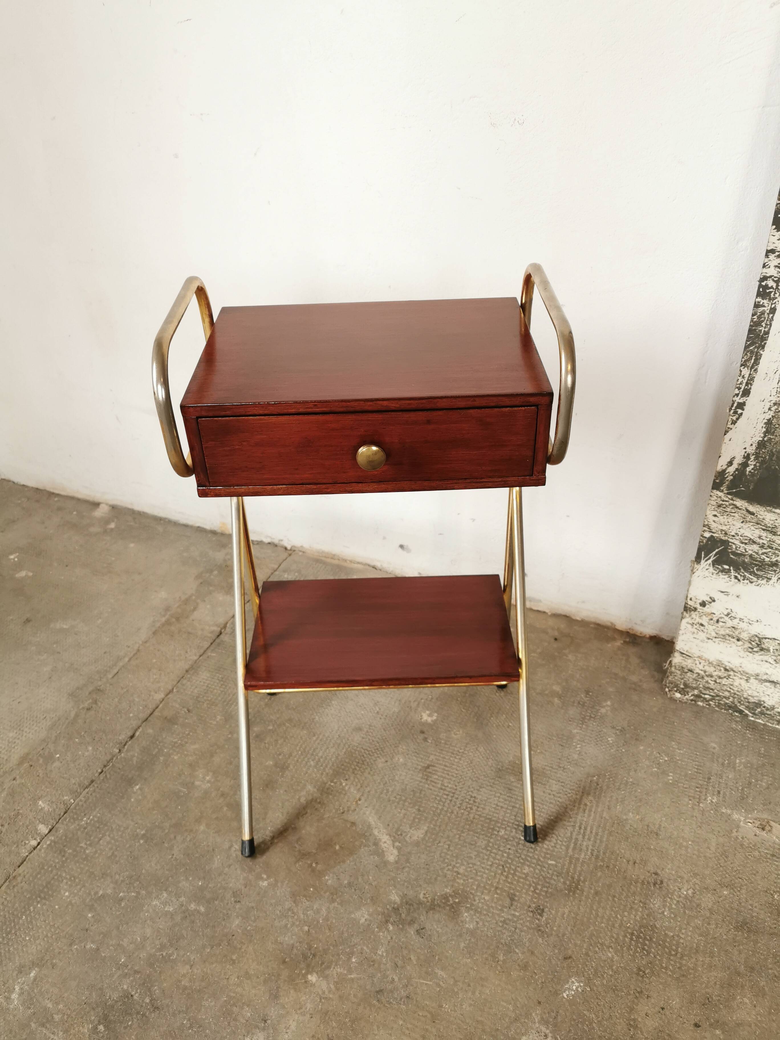 Metal and wood bedside table 1960/1970