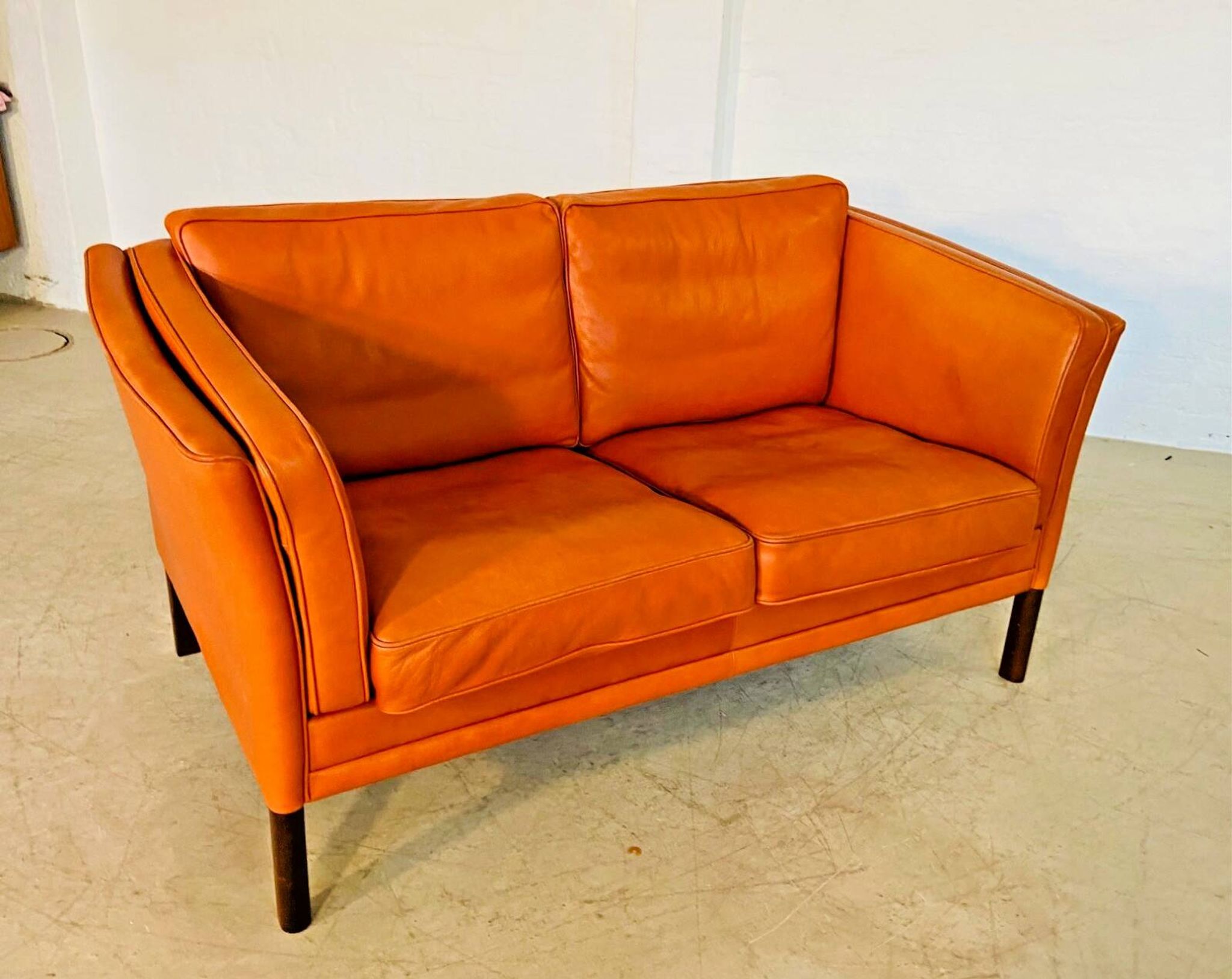 Vintage retro Danish Mogens Hansen 2 person cognac leather sofa