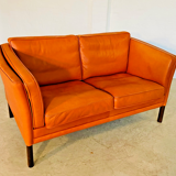 Canapé vintage rétro danois Mogens Hansen pour 2 personnes en cuir cognac