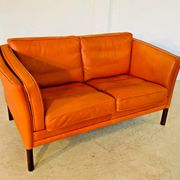 Vintage retro Danish Mogens Hansen 2 person cognac leather sofa