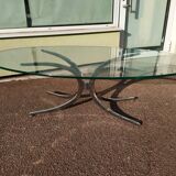 Large oval coffee table in glass and chrome - Vintage 1970