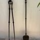 Large fireplace tongs and shovel from the 19th century.