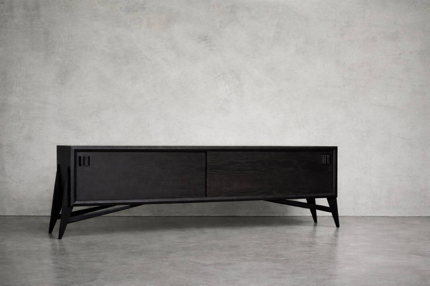 Vintage Mid-Century Scandinavian Modern Dark Oak Sideboard & Wooden Handles