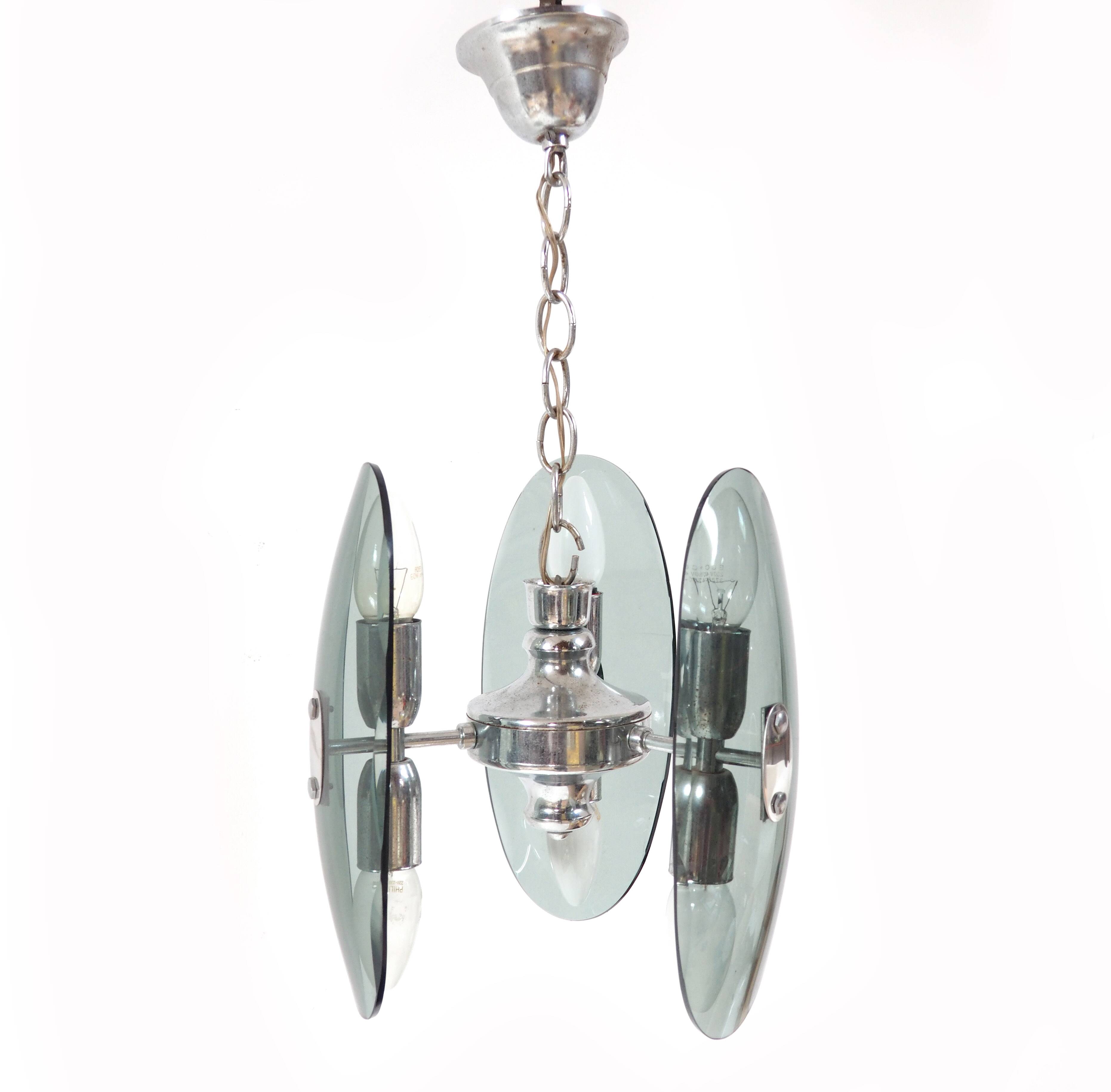 Chrome and smoked glass pendant light