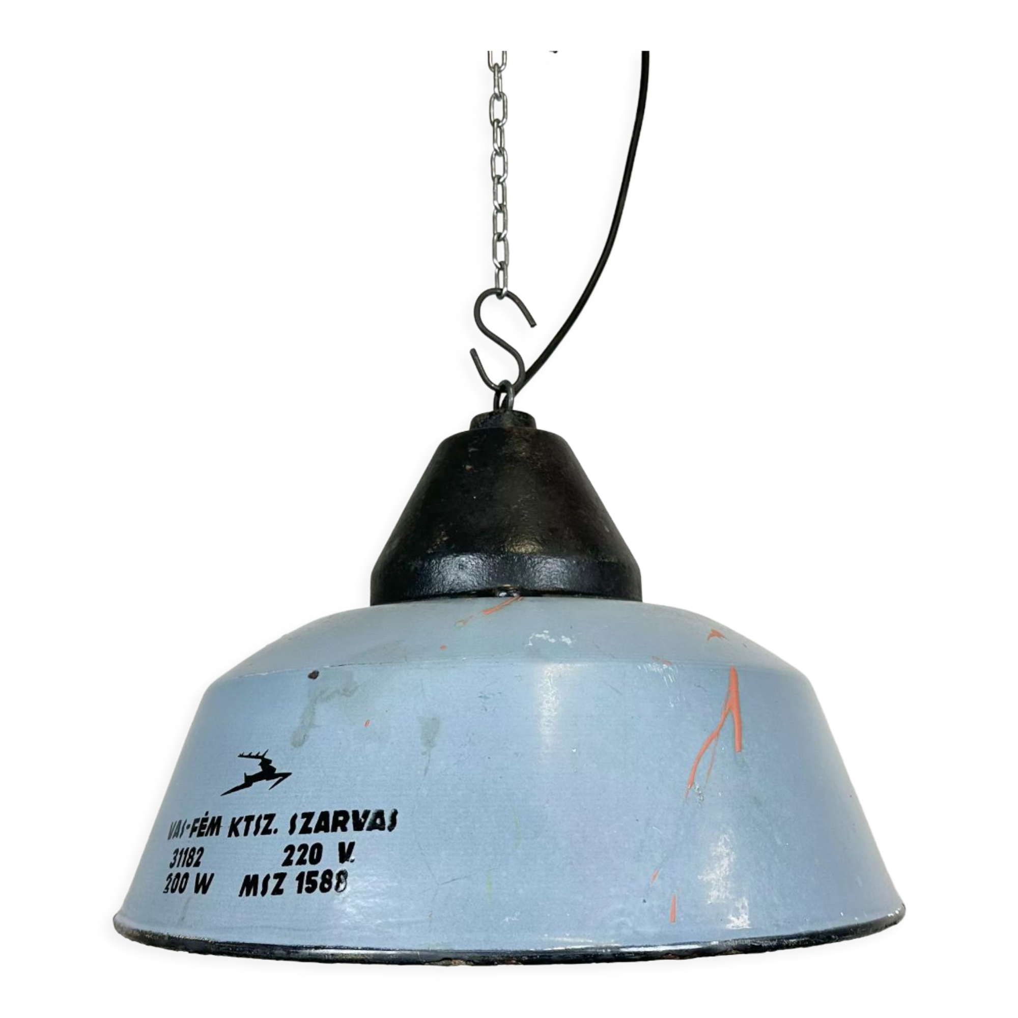 Industrial Grey Enamel and Cast Iron Pendant Light, 1960s