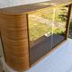 Vintage Glass Wall Shelf in Wood and Rattan, Rounded Corners