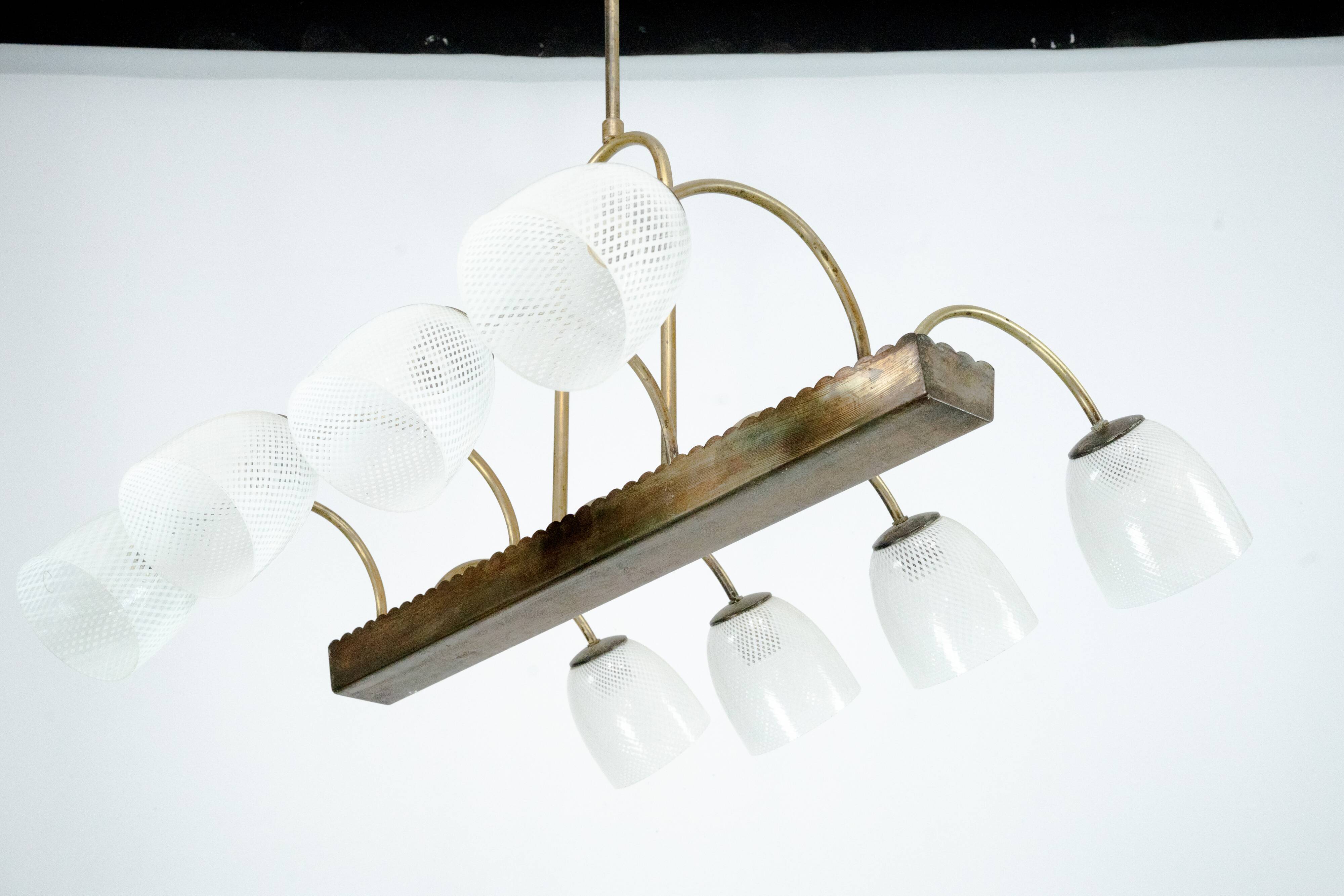 Mid-Century Venini Reticello Glass Chandelier, 8 Arms, Murano, Italy 1940s