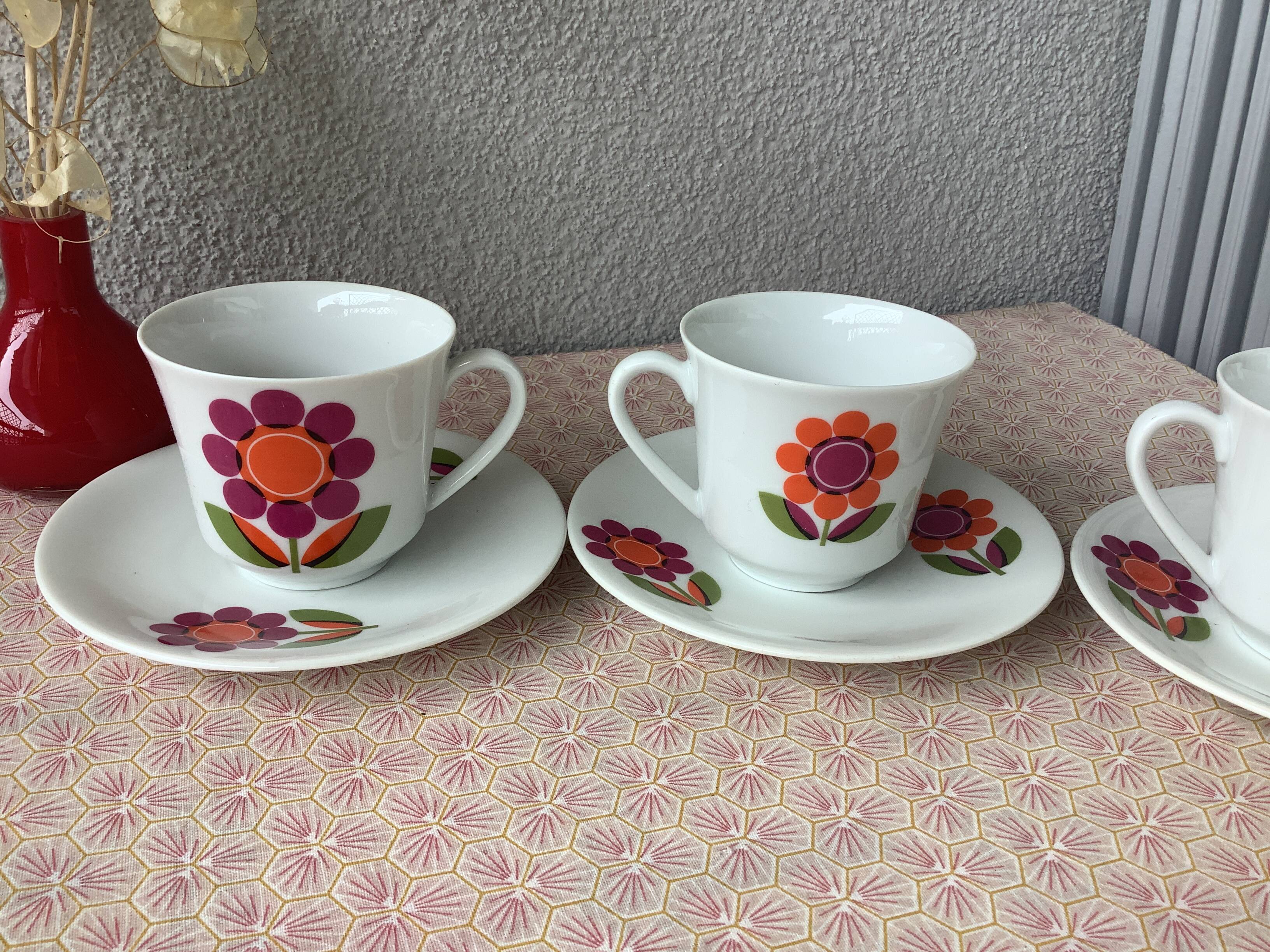 3 Seltmann Weiden K. Bavaria cups - seventies floral decor