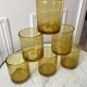 Set of 6 yellow bubble glass water glasses 70s