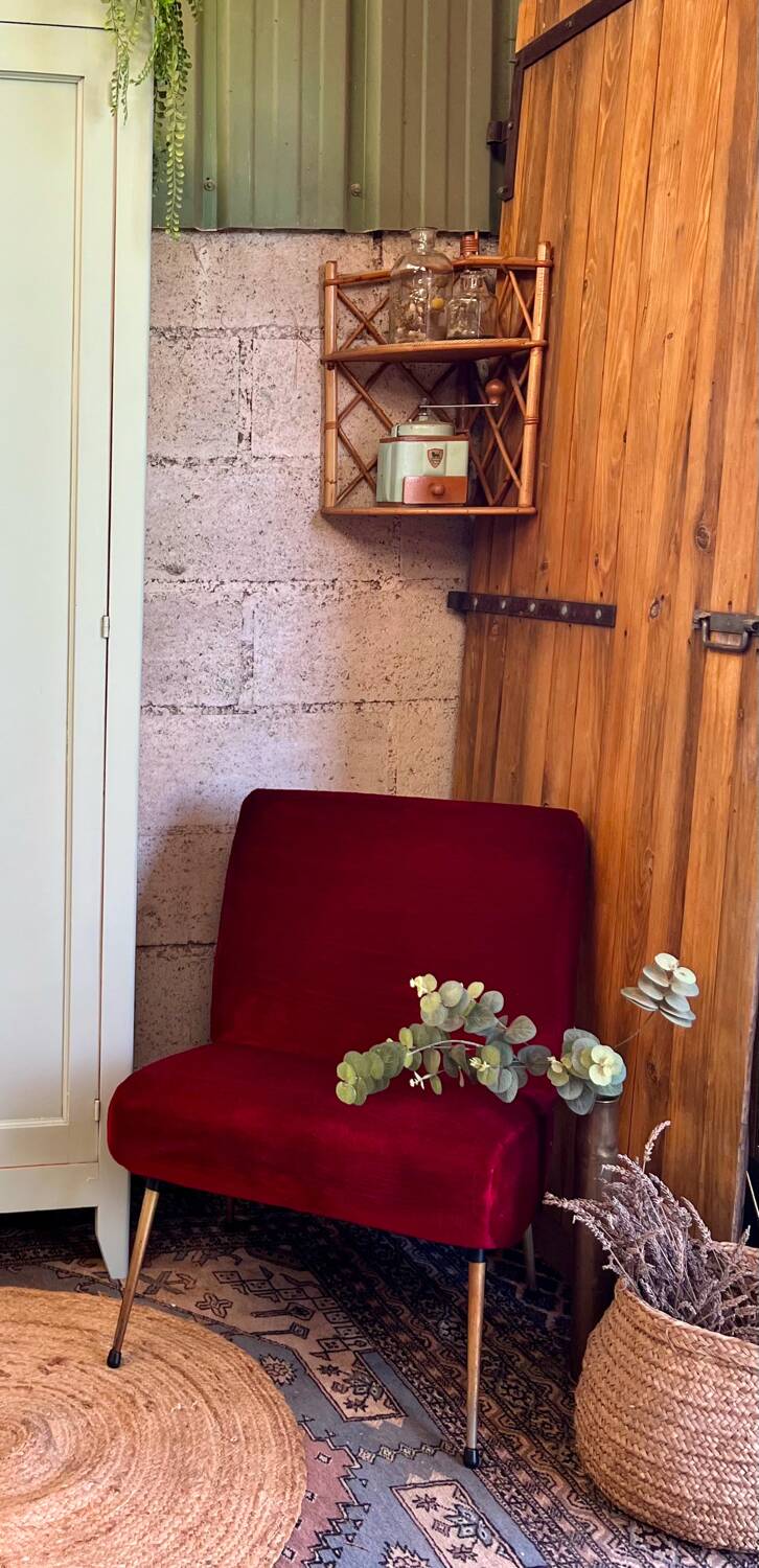 Vintage red velvet club chair