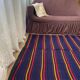 Romanian rug handwoven in wool, purple background with red and yellow stripes 183x133cm