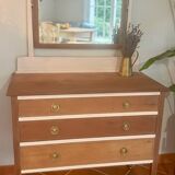 Commode ancienne française en merisier avec miroir – restaurée et peinte