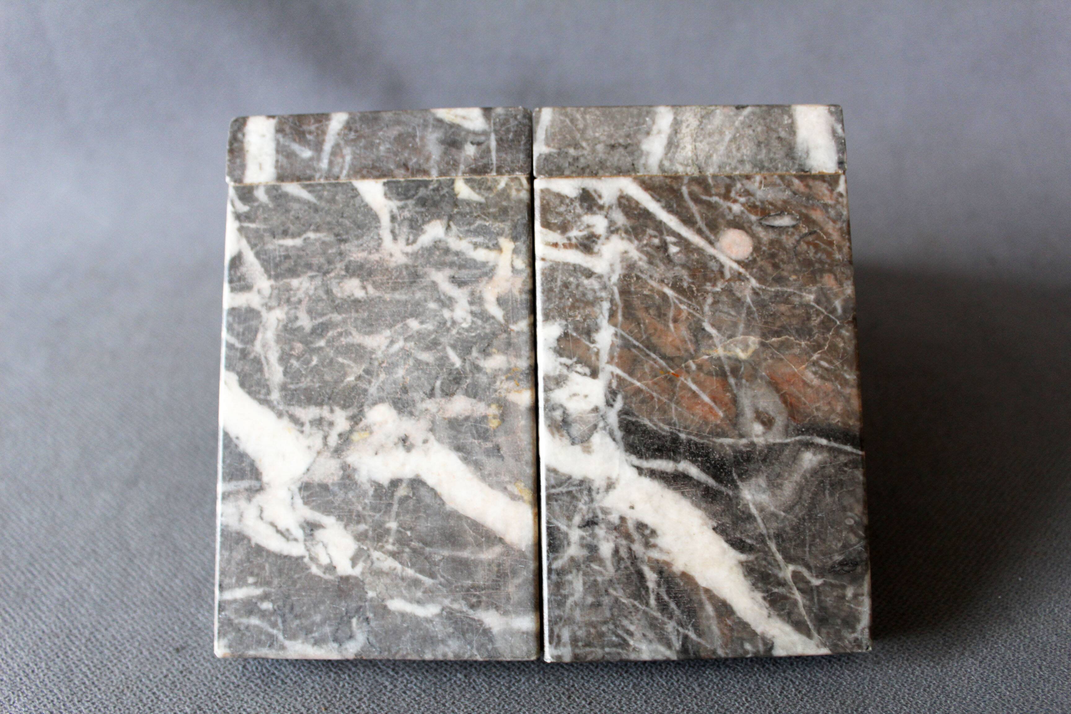 Set of 2 vintage Art Deco bookends in grey, black, and white marble