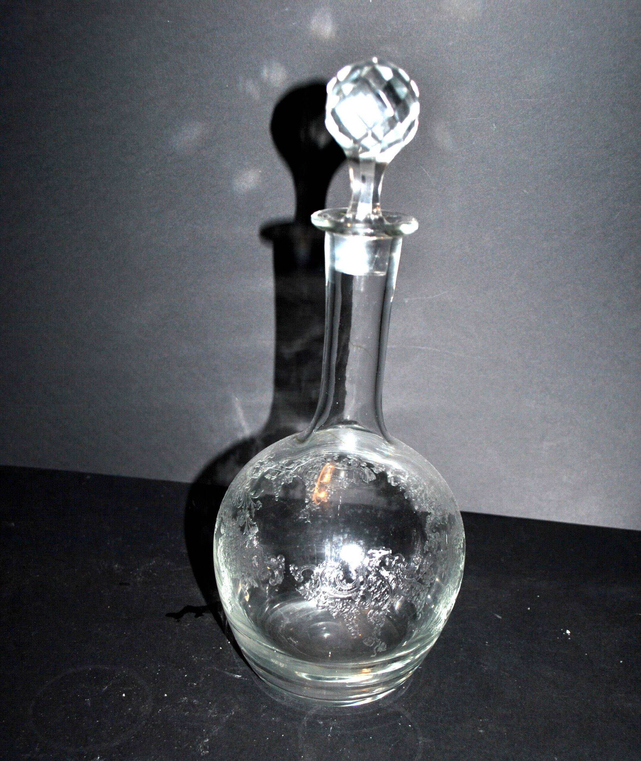 Antique Saint-Louis carafe with acid-etched rocaille and flower decoration H32cm