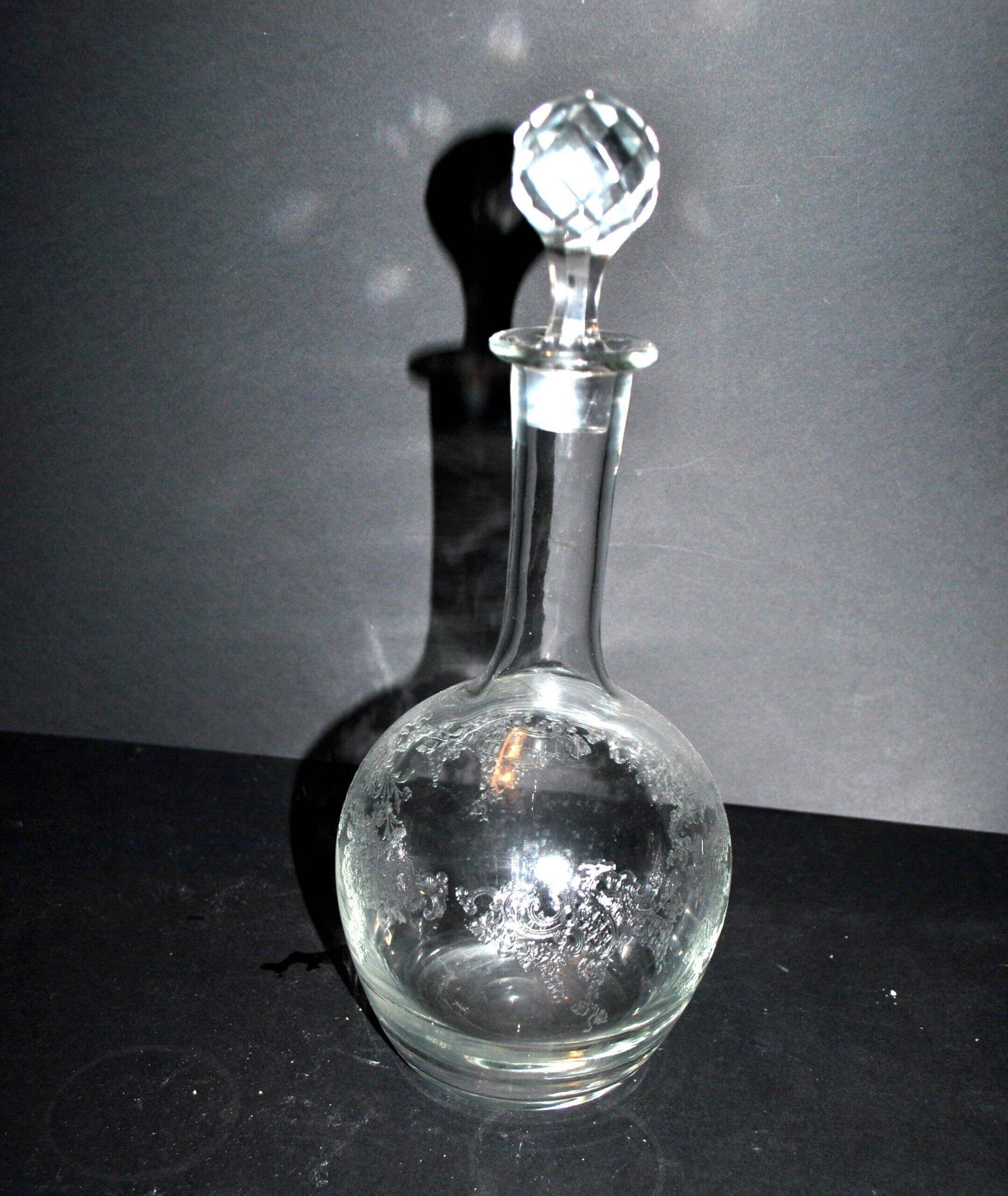 Antique Saint-Louis carafe with acid-etched rocaille and flower decoration H32cm