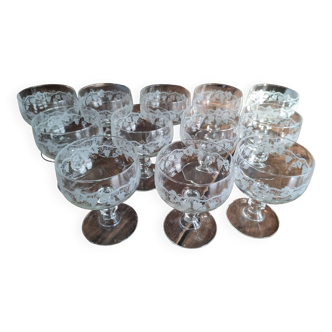 Set of 12 vintage glass champagne glasses