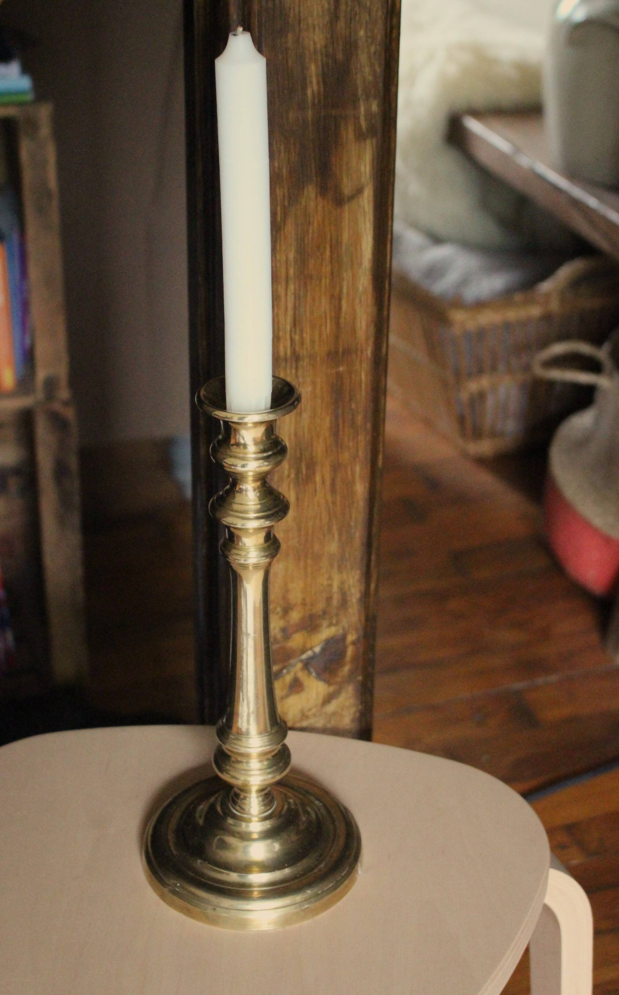Large brass torch candle holder
