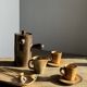 Set of 10 cups and 7 saucers ochre stoneware H7