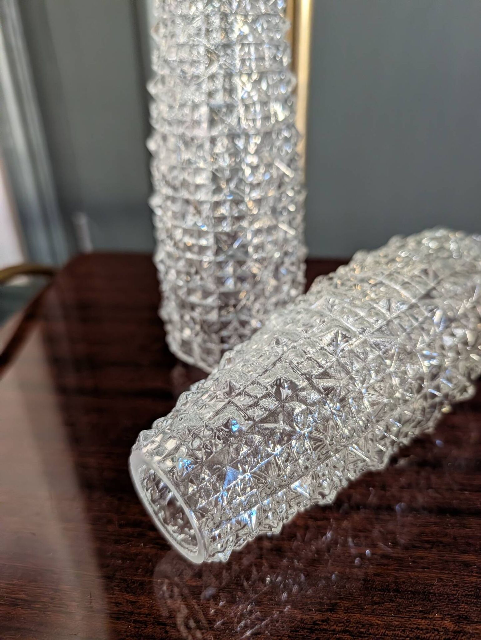 Pair of vintage moulded glass lampshades