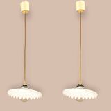 Opaline pleated glass light pendants, set of 2