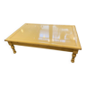 Table basse salon en bois laque rectangulaire couleur jaune paille pieds tournes