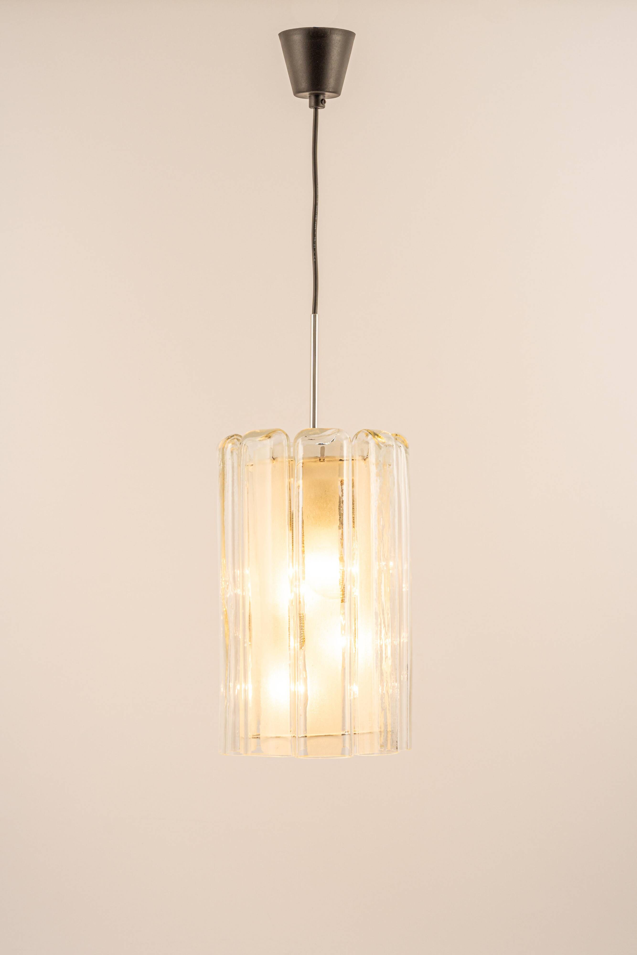 Cylindrical suspension light with crystal glass by Doria, Germany, 1970s.